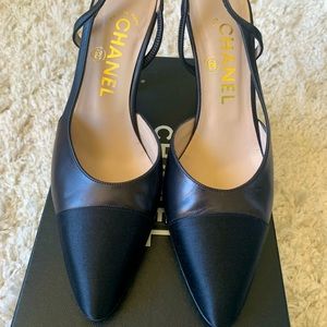 Chanel high heel shoes leather and satin